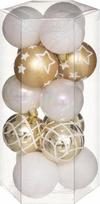 Eglutės žaisliukų rinkinys Fééric Lights and Christmas, aukso sp./balta sp./perlo balta sp., 5 cm, 5 cm, polivinilchloridas (pvc), 15 vnt.