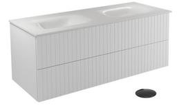 Vonios spintelė su praustuvu Besco Akya Linea, skaidri sp./balta sp./juoda sp., 52.5 cm x 131 cm x 50.7 cm