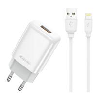 Kelioninis įkroviklis Jellico EU01, Lightning/USB Type A, 100 cm, balta sp., 12 W