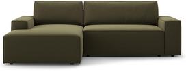 Kampinė sofa - lova Micadoni Jodie Bluvel 77, alyvuogių žalia sp., kairinė, 246 x 151 cm x 86 cm