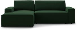 Kampinė sofa - lova Micadoni Jodie Bluvel 78, tamsiai žalia sp., kairinė, 246 x 151 cm x 86 cm