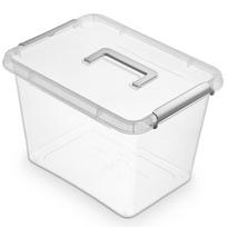 Daiktadėžė su dangčiu, maistui/žaislams, su rankenomis Orplast Antibacterial, 19 l, skaidri sp./pilka sp., 39 x 29 x 26.5 cm
