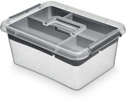 Daiktadėžė su dangčiu, maistui/įrankiams/žaislams, su įdėklu Orplast Antibacterial, 12.5 l, skaidri sp./pilka sp., 39 x 29 x 16.5 cm