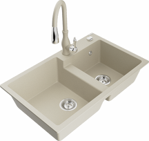 Plautuvė su virtuviniu maišytuvu Mexen Tomas Beige, granitas, 80 cm x 50 cm x 19 cm, beige