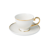 Puodelis su lėkštute Quality Ceramic Prima Gold, aukso sp./balta sp., 0.28 l