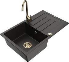 Plautuvė su virtuviniu maišytuvu Mexen Bruno, derva/granitas, 79.5 cm x 49.5 cm x 20 cm, metallic black / gold sp.
