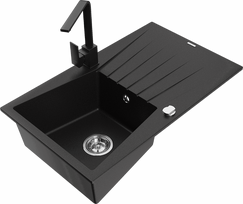 Plautuvė su virtuviniu maišytuvu Mexen Cesar, derva/granitas, 77.5 cm x 47 cm x 19 cm, juoda sp.