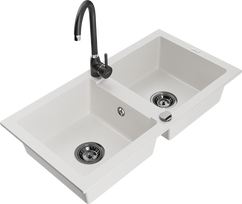 Plautuvė su virtuviniu maišytuvu Mexen Mario, derva/granitas, 82 cm x 43.6 cm x 16.1 cm, balta sp.