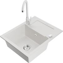 Plautuvė su virtuviniu maišytuvu Mexen Enzo, derva/granitas, 57.6 cm x 46.5 cm x 17.4 cm, balta sp.