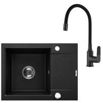 Plautuvė su virtuviniu maišytuvu Invena Tesalia AZ-01-042-Set, granitas, 59 cm x 44 cm x 16 cm, juoda sp.