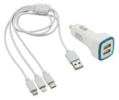 Adapteris Compass (3-in-1), Lightning/USB/USB-C/MicroUSB male, balta sp., 15.5 W