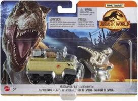 Žaislinių transporto priemonių rinkinys su dinozaurais Mattel Jurassic World Matchbox, žalia sp./pilka sp.