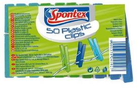 Skalbinių segtukas Spontex, 5 cm x 1.5 cm, plastikas, 50 vnt., mėlyna sp.