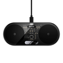 Belaidis indukcinis įkroviklis Baseus Dual Qi, USB Type C, 17 cm, juoda sp., 20 W