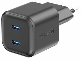 Kelioninis įkroviklis Swissten Travel GaN, 2 x USB Type C, 3.6 cm, juoda sp., 20 W