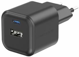Kelioninis įkroviklis Swissten Travel GaN, USB Type C/USB Type A, 3.6 cm, juoda sp., 35 W