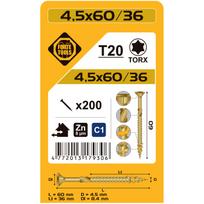 Medsraigtis, universalieji Forte Tools TX20, 4.5 x 60 mm, geltona sp., 200 vnt.
