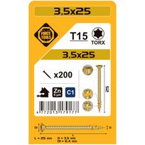Medsraigtis, universalieji Forte Tools TX15, 3.5 x 25 mm, geltona sp., 200 vnt.