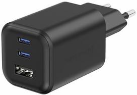 Kelioninis įkroviklis Swissten Travel GaN, USB Type C/USB Type A, 5 cm, juoda sp., 65 W