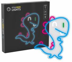 Dekoracija „Dinozauras“ Manta Style Neon Lights su LED apšvietimu, 34 cm, mėlyna sp./rožinė sp.