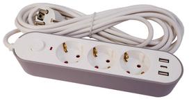 Buitinis ilgintuvas Besk, 1.0 mm², 5 m, 3 lizdų, 2USB, su jungikliu