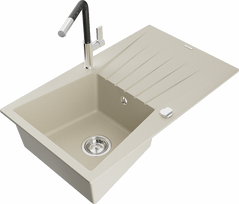 Plautuvė su virtuviniu maišytuvu Mexen Cesar, granitas, 77.5 cm x 47 cm x 20 cm, chromo sp./juoda sp./smėlio sp.
