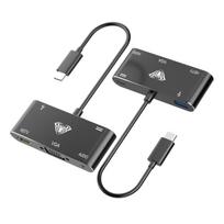 Adapteris Aula OT-9573S 5in1 Hub, USB Type C/HDMI/VGA/USB Type A/Audio jack, juoda sp.