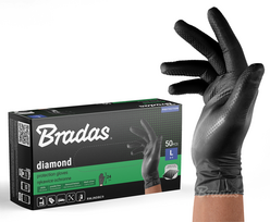 Darbo pirštinės vienkartinės Bradas Diamond, suaugusiems, juoda sp., L, 50 vnt.