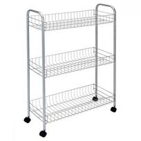 Serviravimo vežimėlis su trimis krepšeliais Metaltex Slim De Lux, sidabro sp., 56 cm x 23 cm x 84 cm