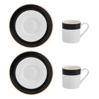 Puodelis su lėkštute Mikasa Luxe Deco, balta sp./juoda sp., 0.1 l