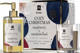 Muilas, rinkinys su glicerinu HiSkin Cozy Christmas, sandalmedis/avietė, 2 vnt.