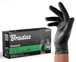 Pirštinės guminės Bradas Diamond, juoda sp., XL, 50 vnt.