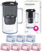 Vandens filtravimo indas, su kasetėmis Aquaphor Glass, 2.5 l, skaidri sp./juoda sp.