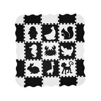 Kilimėlis kūdikiams - dėlionė Animals, 120 cm x 120 cm, 16 vnt, balta sp./juoda sp.