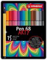 Flomasteriai Stabilo Pen 68 Arty, vienpusiai, įvairių spalvų, 15 vnt.