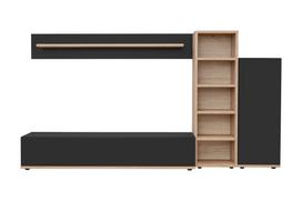 Sekcija ASM Silk 3, ąžuolo sp./juoda sp., 240 cm x 40 cm x 127 cm