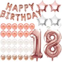 Balionų rinkinys ovalūs/figūrinis/skaičius Springos Happy Birthday, balta sp./rožinė sp., 53 vnt.