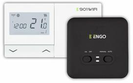Programuojamas šildymo termostatas Engo Controls E901WIFI, tvirtinamas prie sienos, balta sp./juoda sp., 9.6 cm, 5 - 35 °C