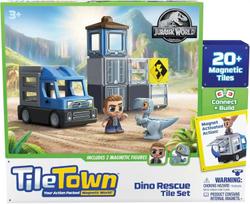 Magnetinis konstruktorius Mattel Jurassic World Tile Town Dino Rescue, 20 vnt., įvairių spalvų