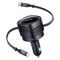 Automobilinis įkroviklis Baseus Enjoyment Max, 2 x USB Type C, 80 cm, juoda sp., 60 W