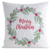 Kalėdinis dekoratyvinės pagalvėlės užvalkalas Merry Christmas, balta sp./raudona sp./žalia sp., 45 cm x 45 cm