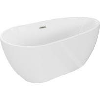 Vonia, laisvai pastatoma Mexen Eos, 150 cm x 75 cm x 58 cm, asimetrinė, balta sp./matinio nikelio sp.