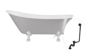 Vonia, laisvai pastatoma Besco Olaya Glam, 160 cm x 68 cm x 68 cm, ovalas, sidabro sp./juoda sp.