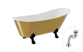 Vonia, laisvai pastatoma Besco Olaya Glam, 160 cm x 67 cm x 68 cm, ovalas, aukso sp./balta sp.