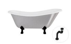 Vonia, laisvai pastatoma Besco Otylia Glam, 170 cm x 77 cm x 68.5 cm, ovalas, balta sp./sidabro sp.