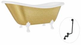 Vonia, laisvai pastatoma Besco Otylia Glam, 160 cm x 77 cm x 69.5 cm, ovalas, aukso sp./balta sp.