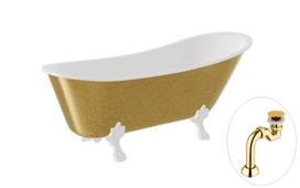 Vonia, laisvai pastatoma Besco Olaya Glam, 160 cm x 67 cm x 68 cm, ovalas, aukso sp./balta sp.