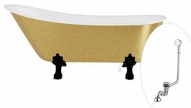 Vonia, laisvai pastatoma Besco Olaya Glam, 160 cm x 67 cm x 68 cm, ovalas, aukso sp./balta sp.