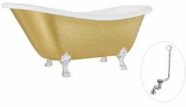 Vonia, laisvai pastatoma Besco Otylia Glam, 160 cm x 77 cm x 69.5 cm, ovalas, aukso sp./balta sp.