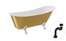 Vonia, laisvai pastatoma Besco Olaya Glam, 160 cm x 68 cm x 68 cm, ovalas, aukso sp./juoda sp.